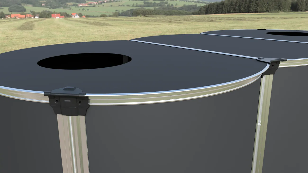 Colour-matched injection-moulded joints on a My Tank Co tank roof