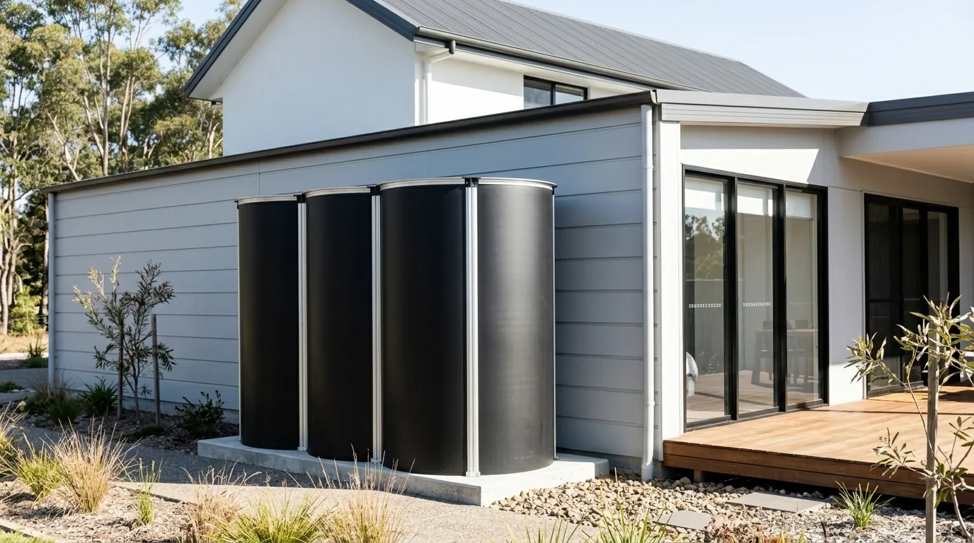 My Tank Co slimline tanks against a modern Australian home